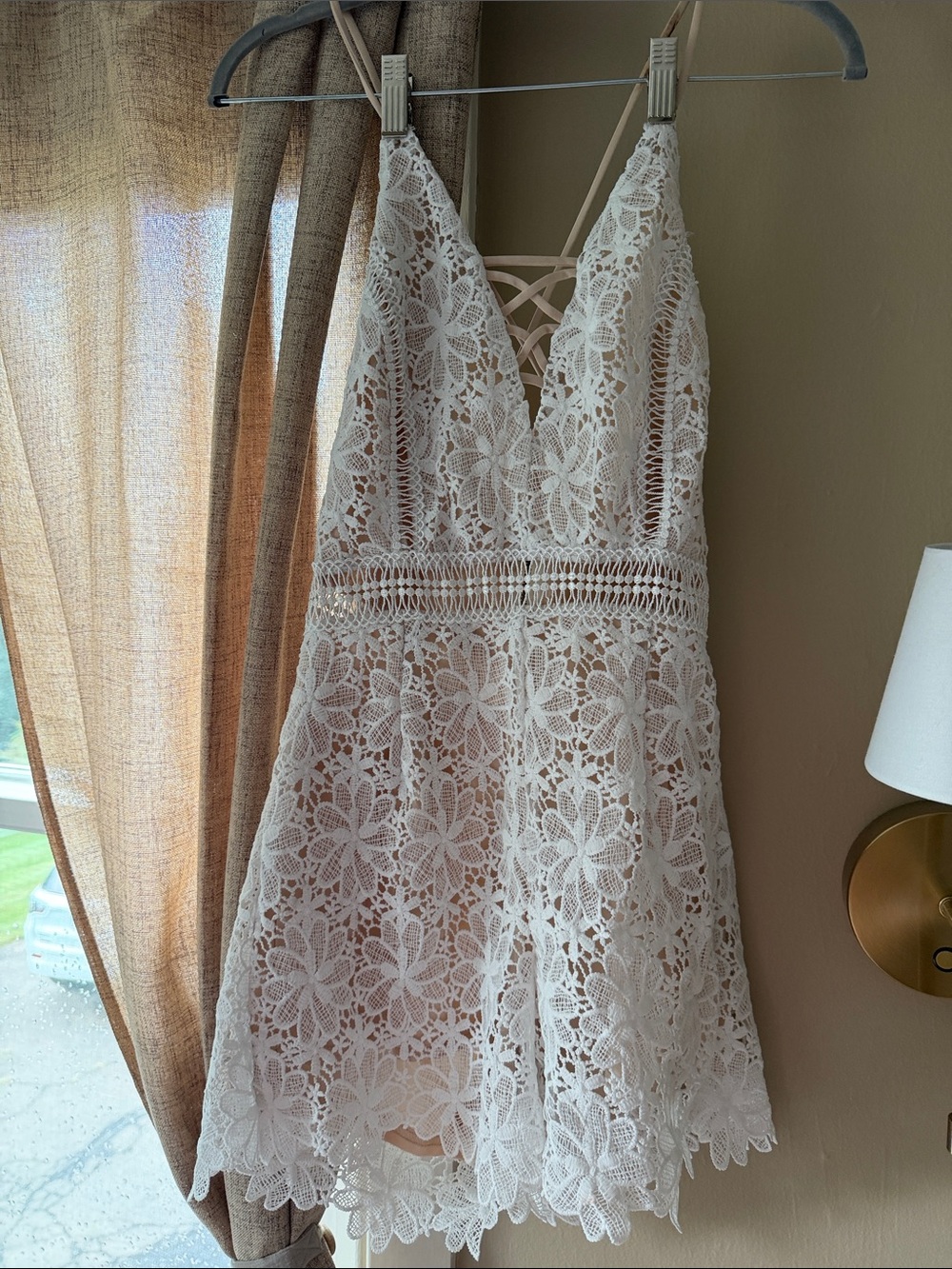 Charlotte Russe White Floral Lace V-Neck Mini Dress
